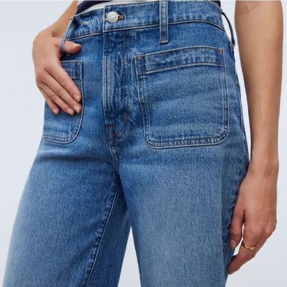 Madewell Taller Emmett Wide-Leg Full Length Jean Patch Pocket Lakecourt Wash 32T - Picture 14 of 15
